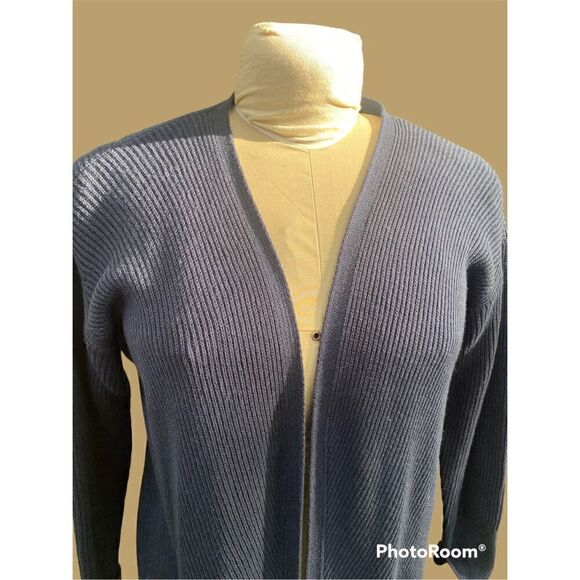 LL Bean Shaker Knit Open Long Cardigan Size M Blue - Picture 7 of 12